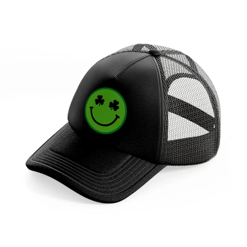 smiley face clover-black-trucker-hat