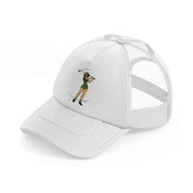 girl golfer green white trucker hat