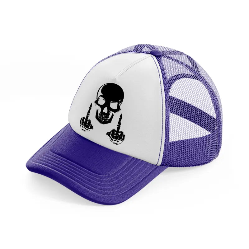 skull head middle finger-purple-trucker-hat