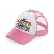 salty beach pink and white trucker hat