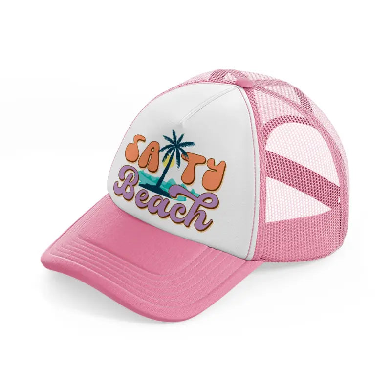 salty beach-pink-and-white-trucker-hat