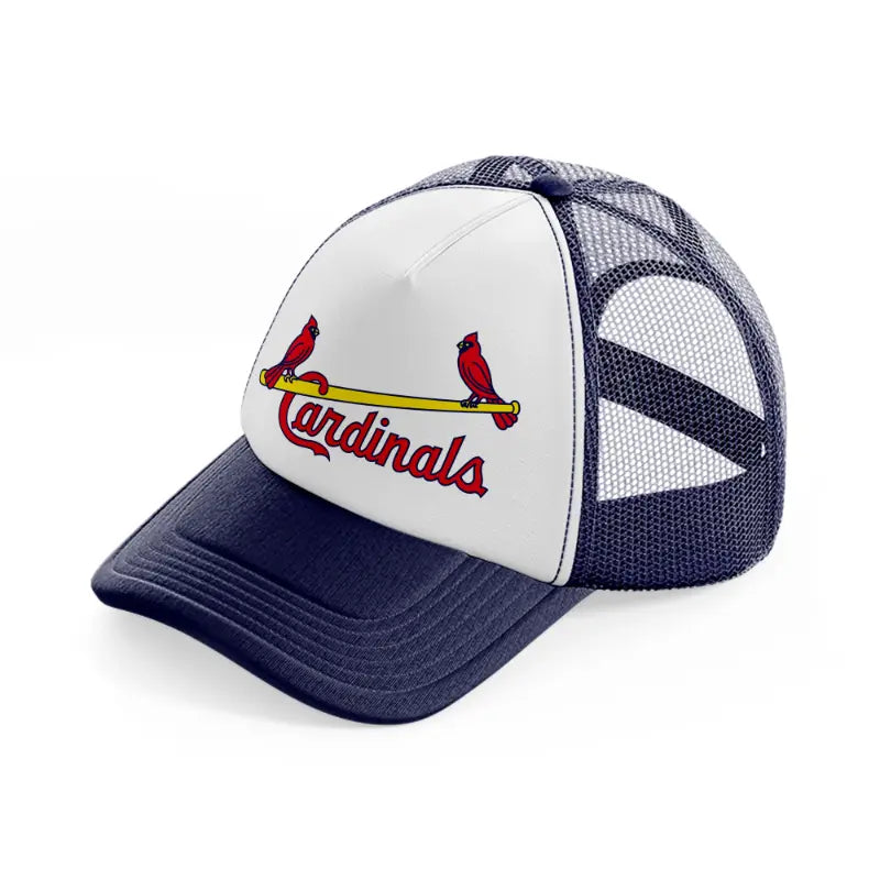 st louis cardinals vintage emblem-navy-blue-and-white-trucker-hat