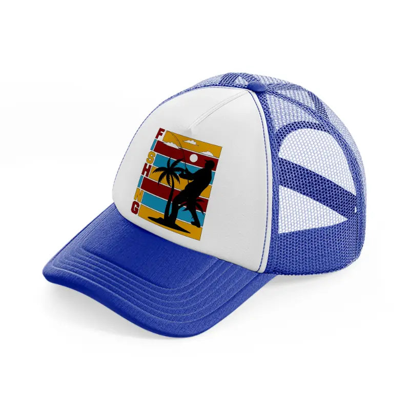 fishing retro-blue-and-white-trucker-hat