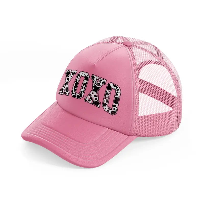xoxo cow print-pink-trucker-hat