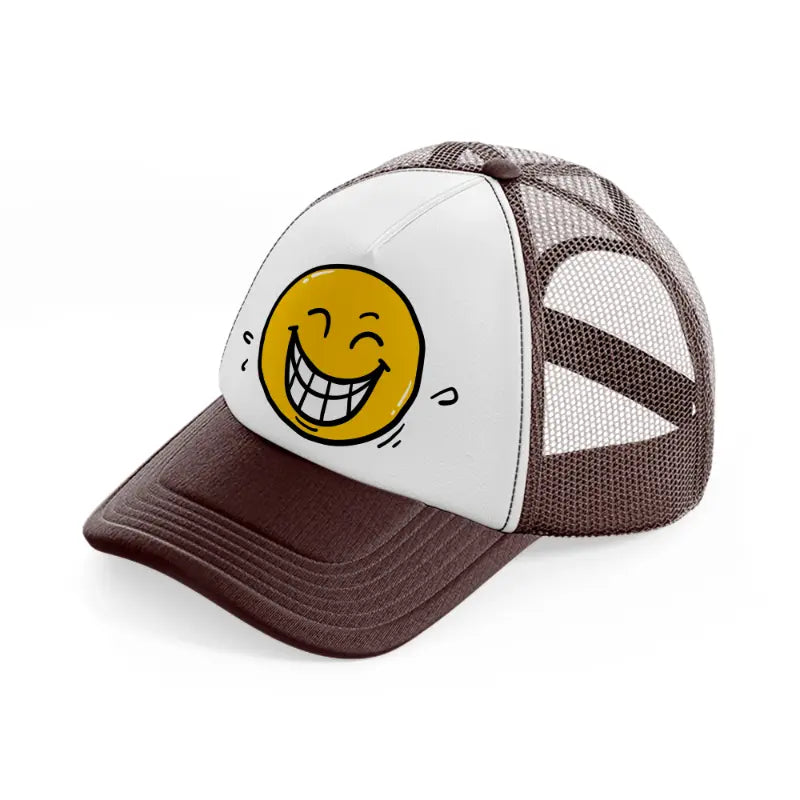 laughing smiley brown trucker hat