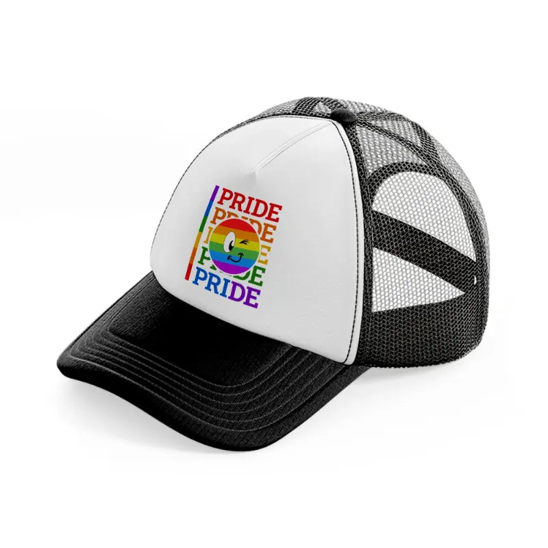 pride smiley-black-and-white-trucker-hat