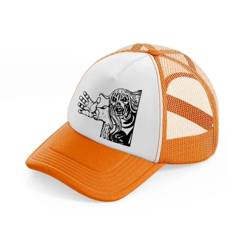 boogey man orange trucker hat