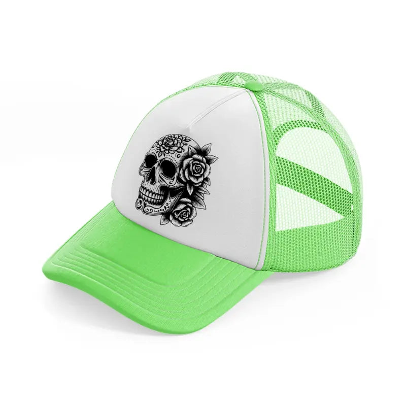 skull head flower-lime-green-trucker-hat