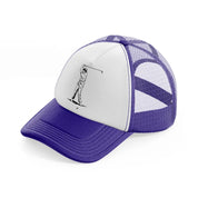 golfer taking shots b&w-purple-trucker-hat
