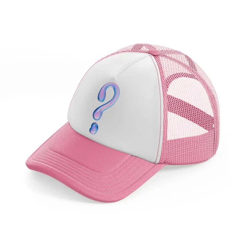 question mark-pink-and-white-trucker-hat