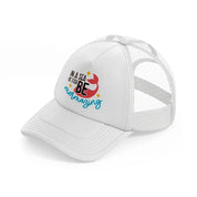 in a sea of fish be mermazing white trucker hat