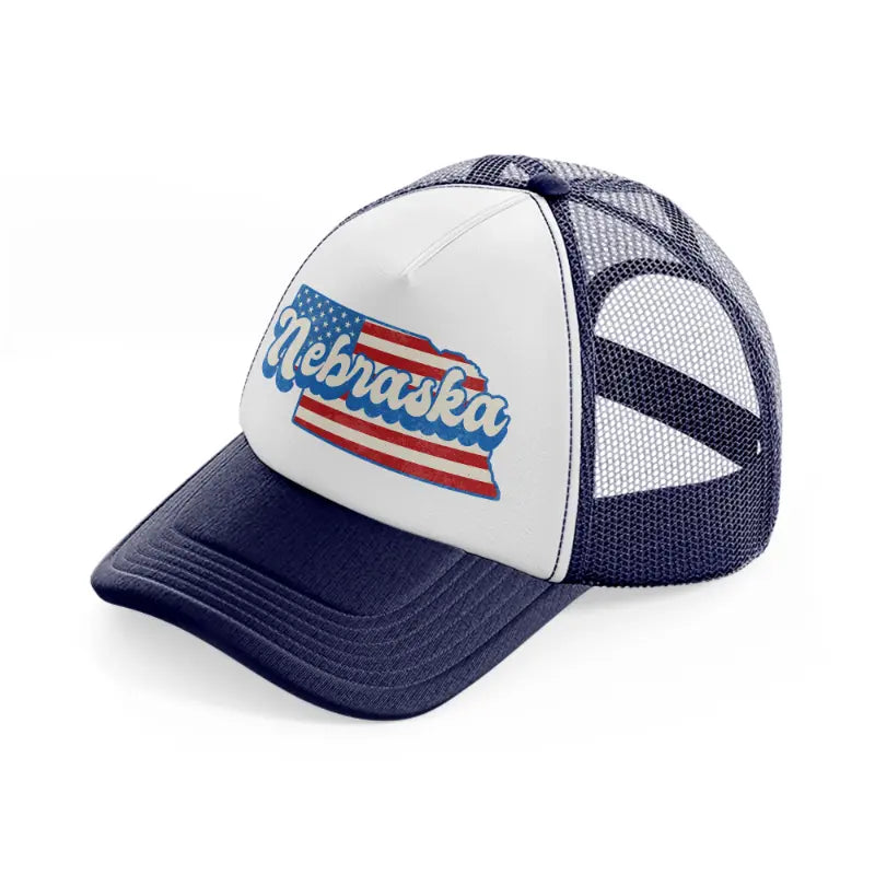 nebraska flag-navy-blue-and-white-trucker-hat