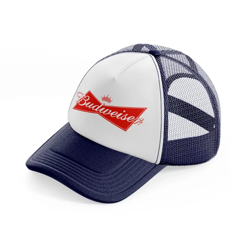 budweiser simple logo-navy-blue-and-white-trucker-hat