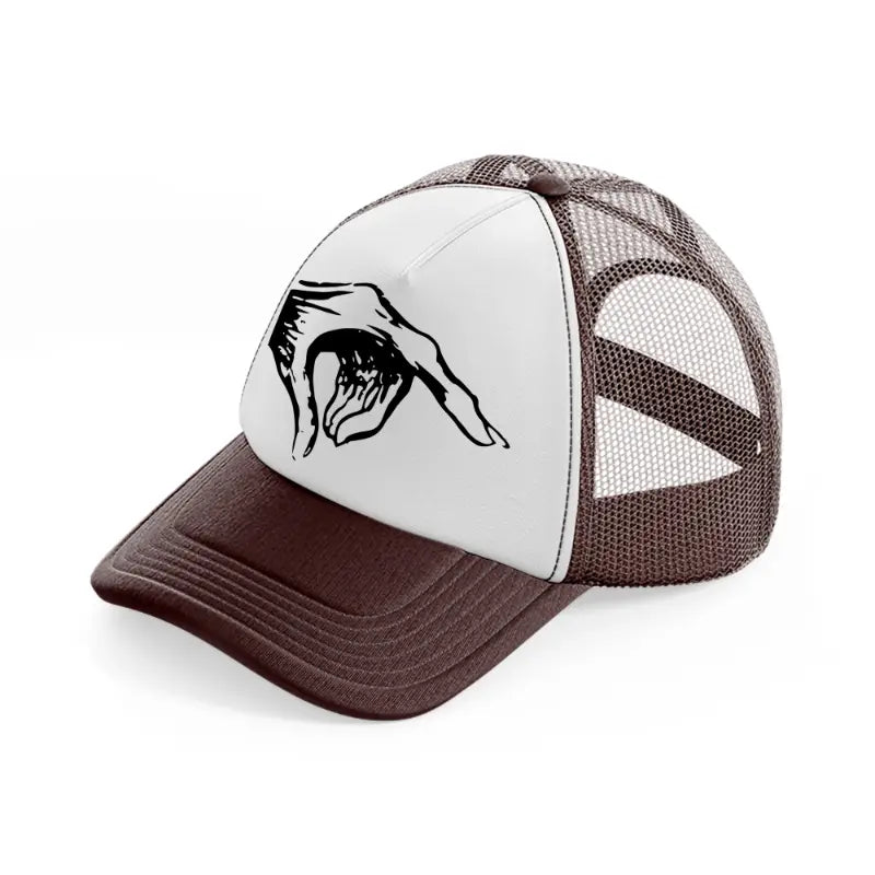 creepy hand brown trucker hat