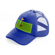 green mini golf field blue trucker hat