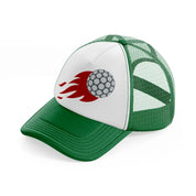 red fire golf ball-green-and-white-trucker-hat