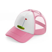 hole pink and white trucker hat