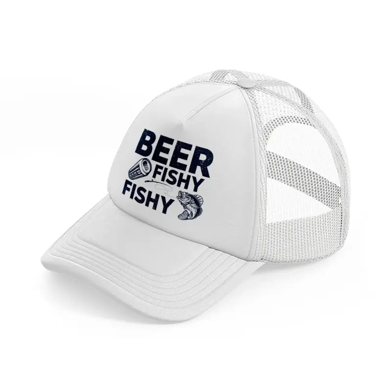 beer fishy fishy white trucker hat