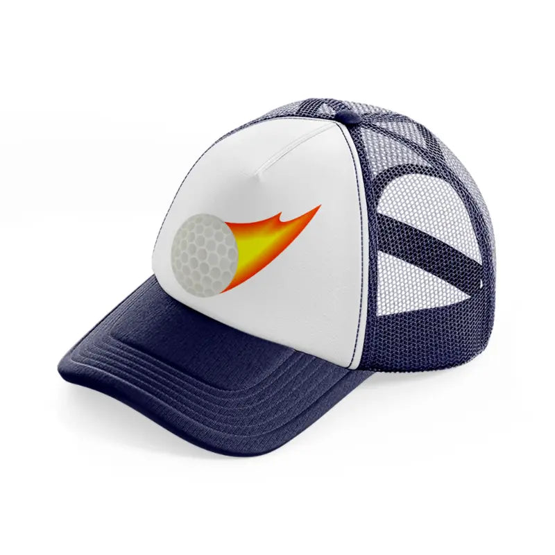 golf ball fire-navy-blue-and-white-trucker-hat