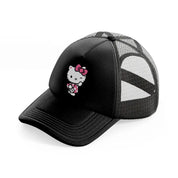 hello kitty posing-black-trucker-hat