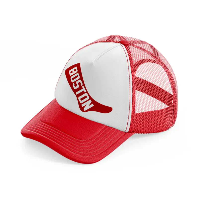 boston sock red and white trucker hat