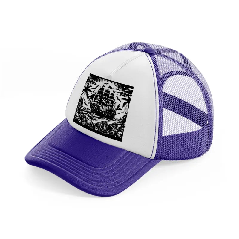 ship b&w purple trucker hat