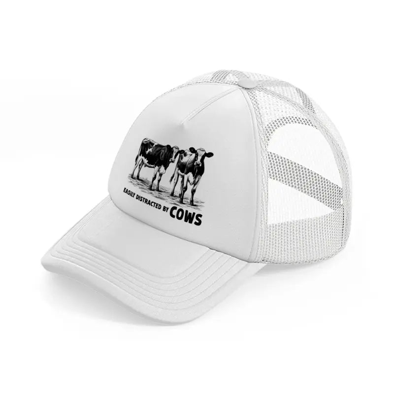 easily distracted by cows-white-trucker-hat