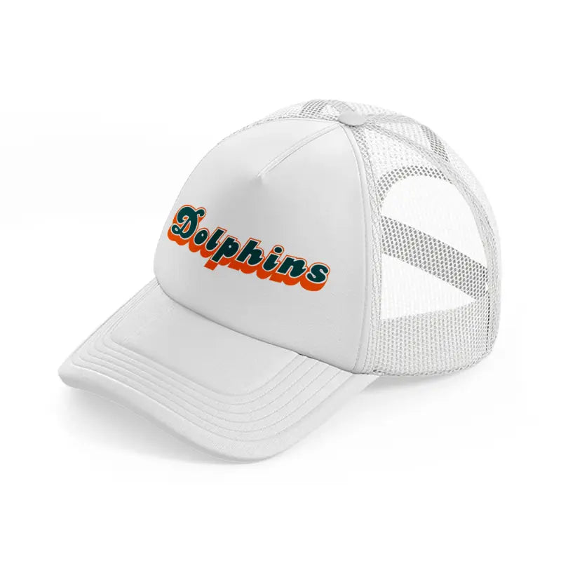 dolphins text-white-trucker-hat