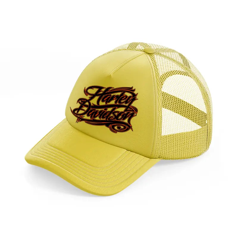 harley davidson fire font-gold-trucker-hat