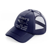 quint's shark fishing amity island-navy-blue-trucker-hat