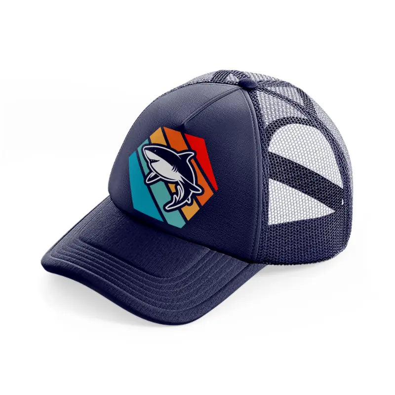 retro vintage shark-navy-blue-trucker-hat