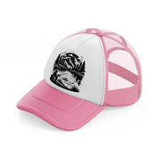 mountain fishing in tranquil lake-pink-and-white-trucker-hat