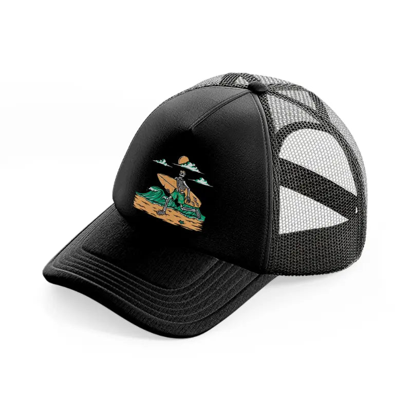 skeleton going to surf-black-trucker-hat