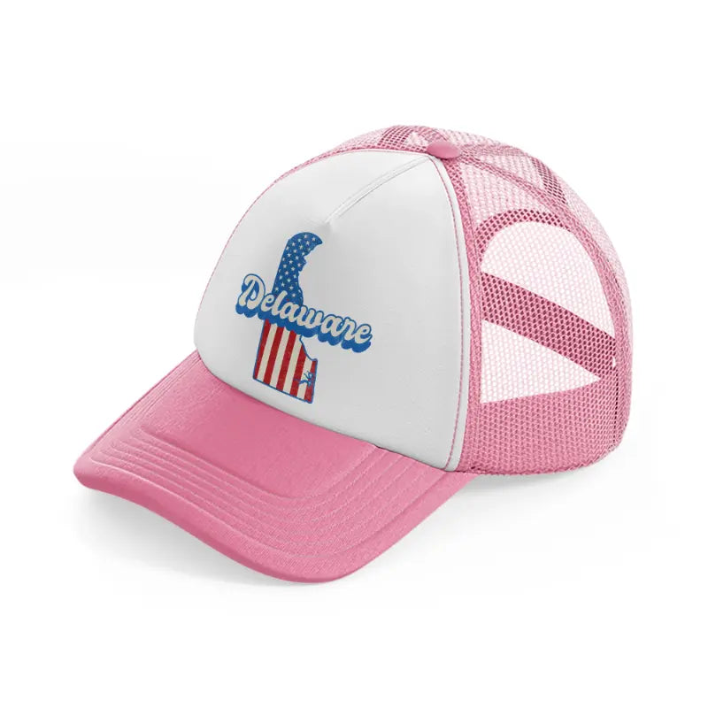 delaware flag pink and white trucker hat