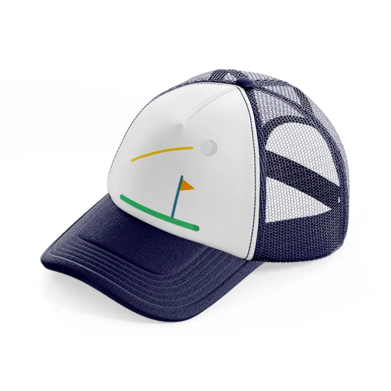 golf cartoon-navy-blue-and-white-trucker-hat