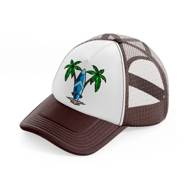 surf board brown trucker hat