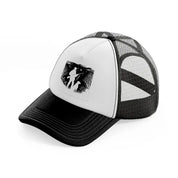 hunter with dog-black-and-white-trucker-hat