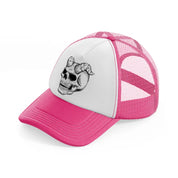 demon's skull-neon-pink-trucker-hat