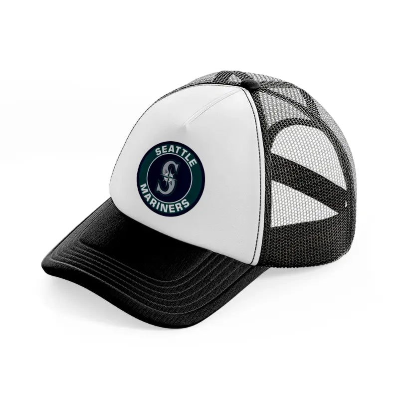 seattle mariners badge-black-and-white-trucker-hat