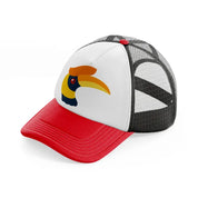 hornbill red and black trucker hat