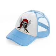 pirates skull mascot machete-sky-blue-trucker-hat
