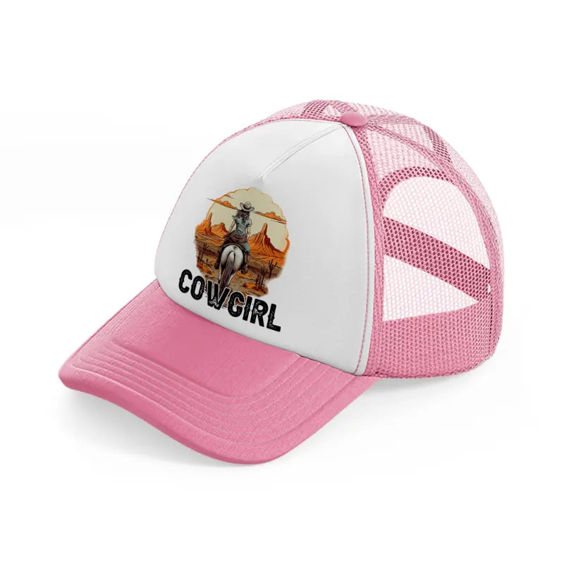 cowgirl picture-pink-and-white-trucker-hat