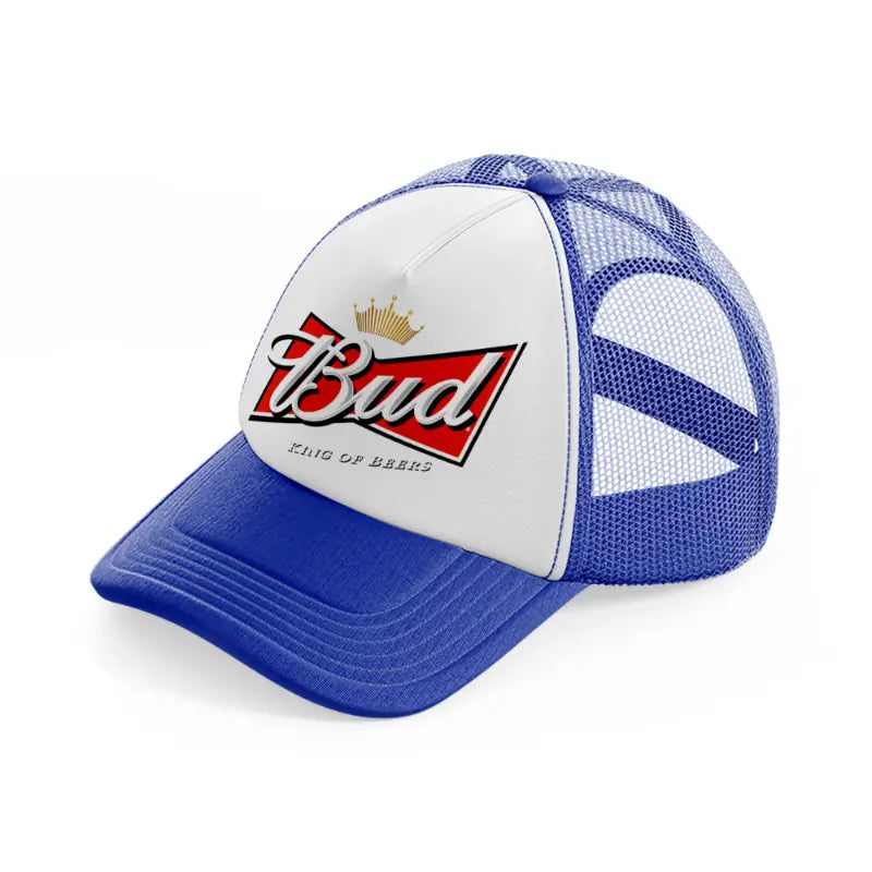 bud king of beers blue and white trucker hat