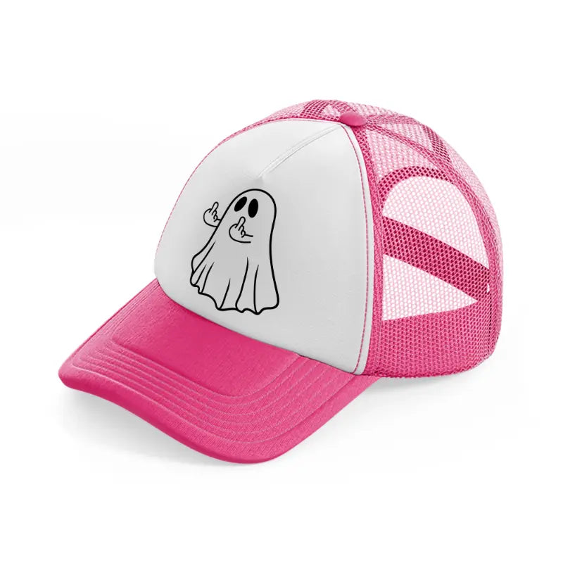 ghost showing middle finger-neon-pink-trucker-hat
