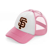 sf emblem-pink-and-white-trucker-hat