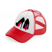 pair of stilettos-red-and-white-trucker-hat