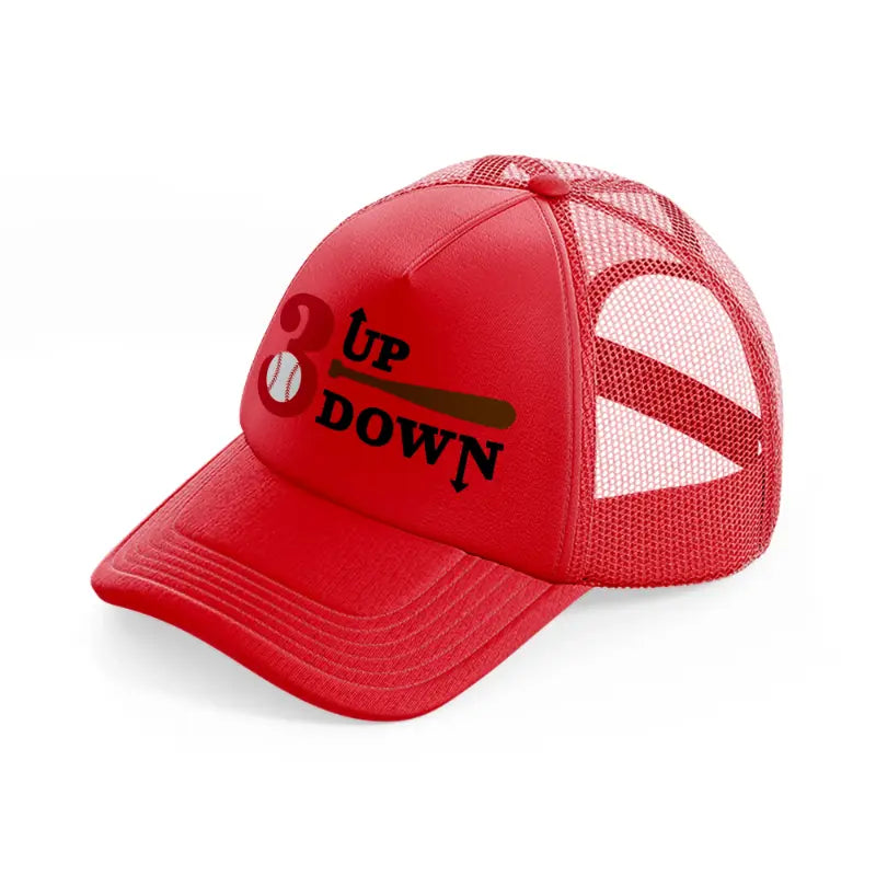 3 up down baseball-red-trucker-hat