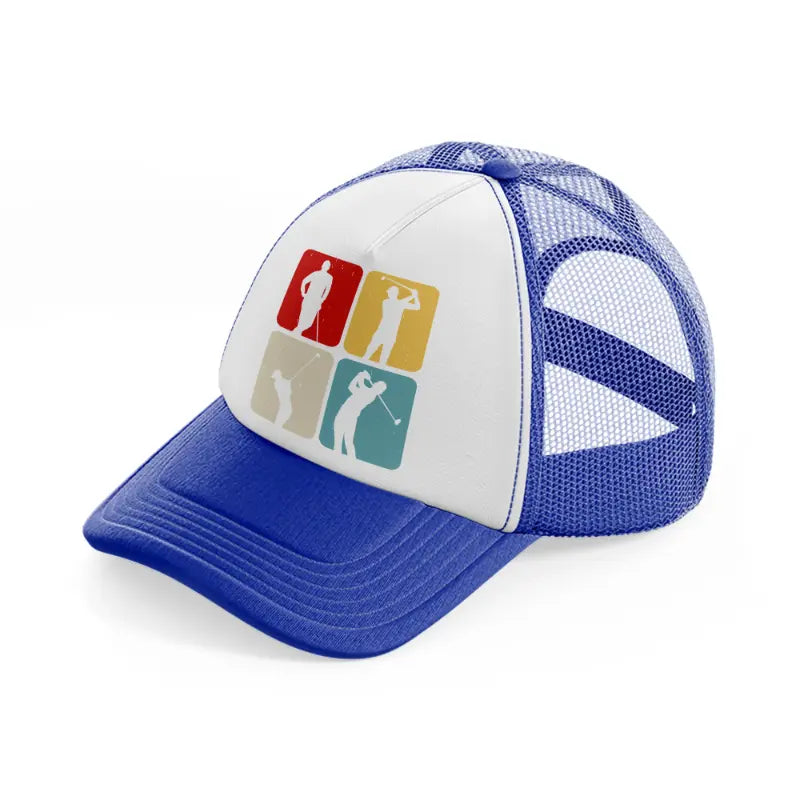 golf pose-blue-and-white-trucker-hat