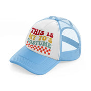 this is my 70's costume sky blue trucker hat