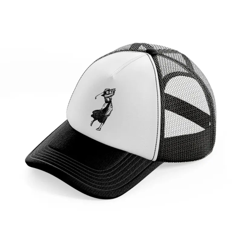 lady golfer-black-and-white-trucker-hat